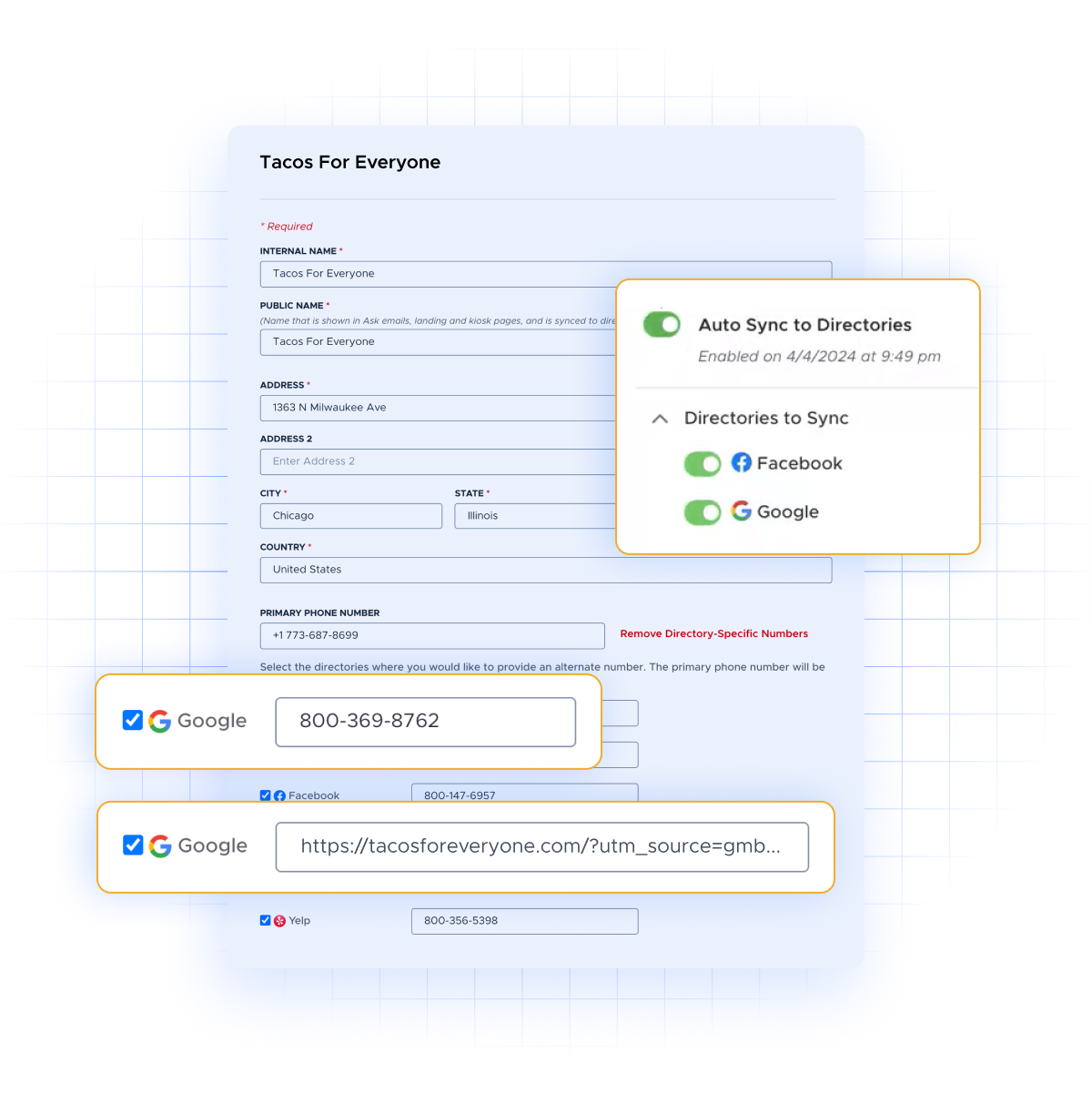 Synced directory updates within InMoment's platform.