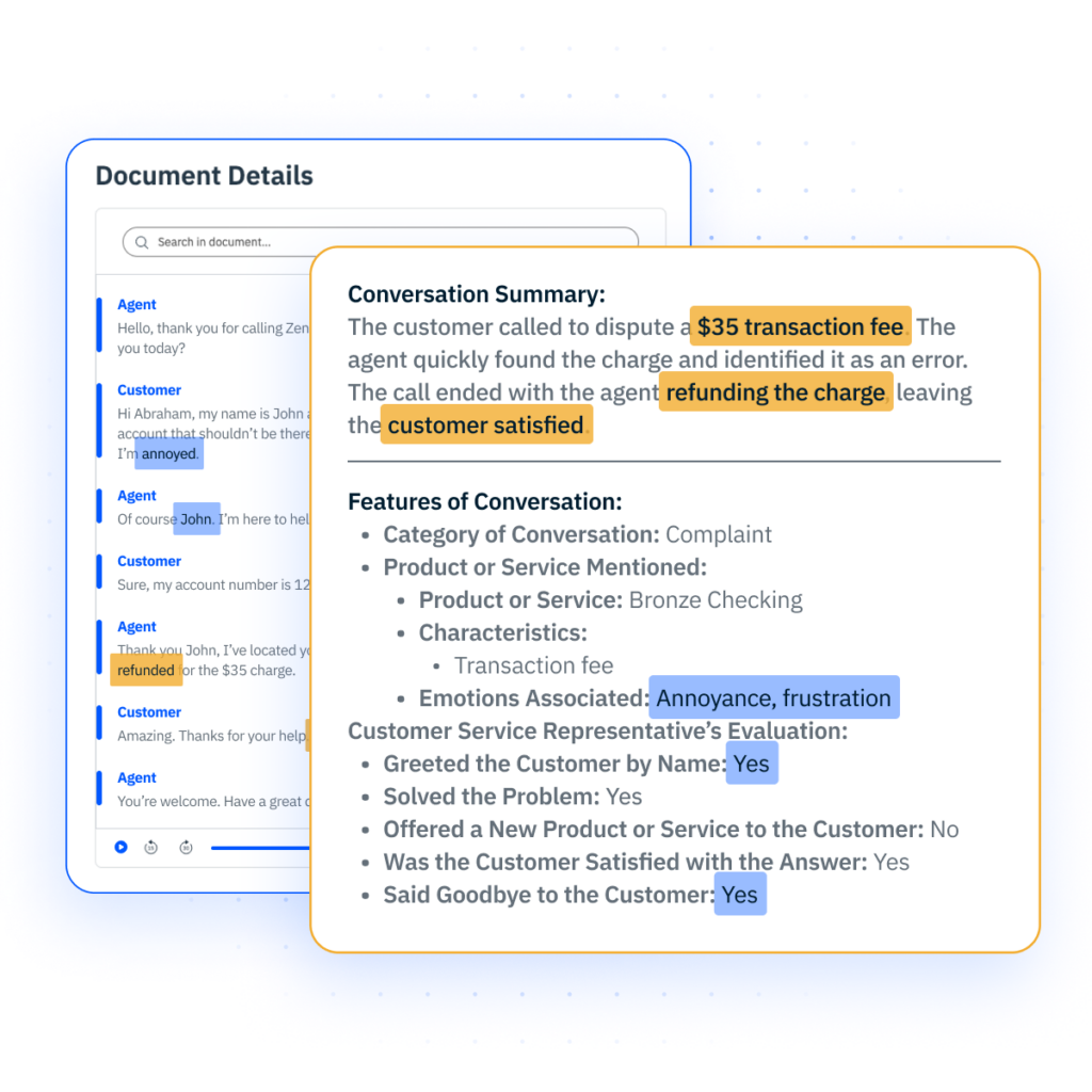 AI generated conversation summary that highlights customer insights