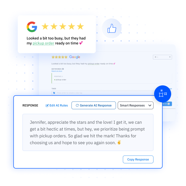 AI-generated review response to a Google review