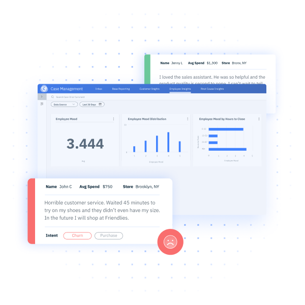 Case management dashboard where employees can see top priority issues. 