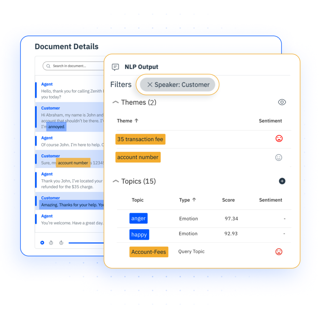 InMoment's contact center solution that shows individual speaker insights to help improve customer service. 